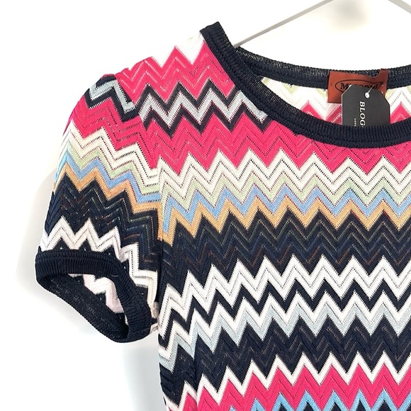 Missoni Pink and Navy Chevron Knit T-Shirt - Picture 3 of 8